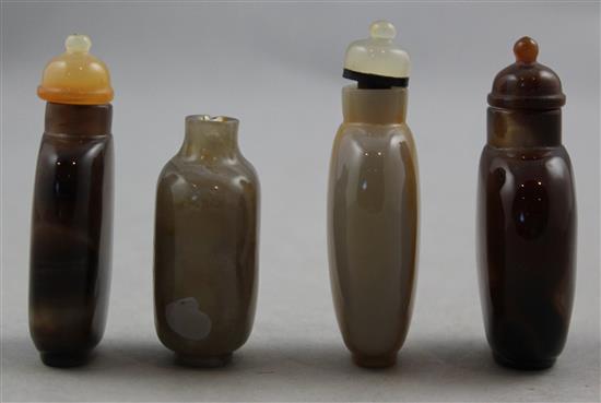 Four Chinese banded agate and chalcedony snuff bottles, 1750-1900, Richards no.s 136,157, 422 and 435